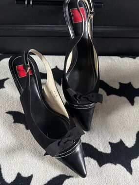 Coach Black Pointed Toe Slingback Pumps with Bow